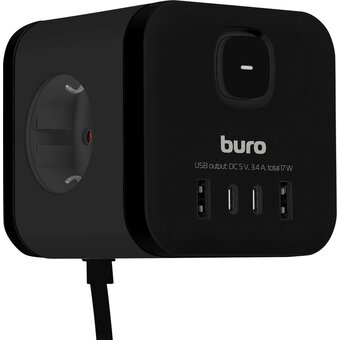  Сетевой удлинитель Buro BU-PC3.1UС-B 1.5м, черный 
