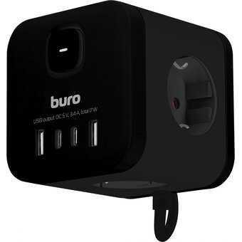  Сетевой удлинитель Buro BU-PC3.1UС-B 1.5м, черный 