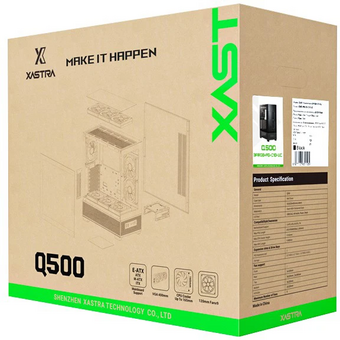  Корпус XASTRA Q500 3ARGB-FG-C10-UC Black (Q500-3FG12A-C10-UC) ATX/Aquarium/Screewless/ 3x120mm ARGB PWM FG fans/Argb+PWM HUB 10port/ Type-C 