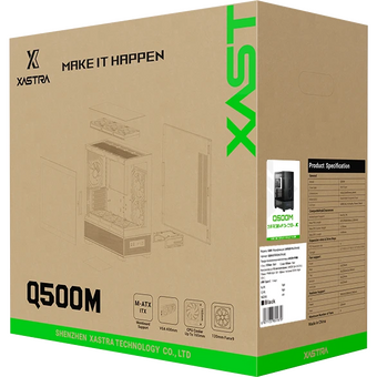  Корпус XASTRA Q500M 3ARGB-FG-C10-UC Black (Q500M-3FG12A-C10-UC) mATX/Aquarium/Screewless/ 3x120mm ARGB PWM FG fans/Argb+PWM HUB 10port/ Type-C 