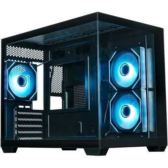  Корпус XASTRA QW500M 3ARGB-C10-UC Black (QW500M-3FM12A-C10-UC) mATX/Aquarium/Screewless/3x120mm ARGB PWM FM fans/Argb+PWM HUB 10port/Type-C 