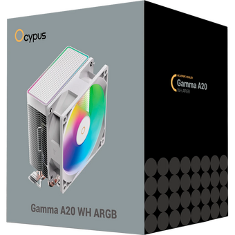  Кулер Ocypus Gamma A20 WH ARGB, 92mm FARGB Fan, Top FARGB Panel, 2 Heat pipes, 3-pin, 1900 RPM, 21DBA, Hydro Bearing, LGA115X/1200/1700 