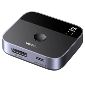  Кабель UGREEN AW701 (65878) 2 in 1 8K 60Hz DisplayPort USB-C Switcher Black 