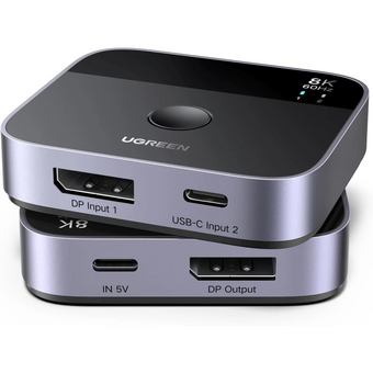  Кабель UGREEN AW701 (65878) 2 in 1 8K 60Hz DisplayPort USB-C Switcher Black 