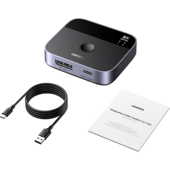  Кабель UGREEN AW701 (65878) 2 in 1 8K 60Hz DisplayPort USB-C Switcher Black 