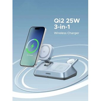  Зарядное устройство UGREEN W711 (55677) MagFlow Desktop 3-in-1 Magnetic Wireless Charger 25W QI2.2 Starlight Blue 