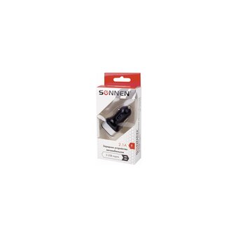  Зарядное устройство автомобильное SONNEN 454796 2 порта USB, выходной ток 2,1А, черное-белое 