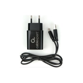  Адаптер питания Cablexpert MP3A-PC-37 USB 2 порта, 2.4A, черный + кабель 1м Type-C 