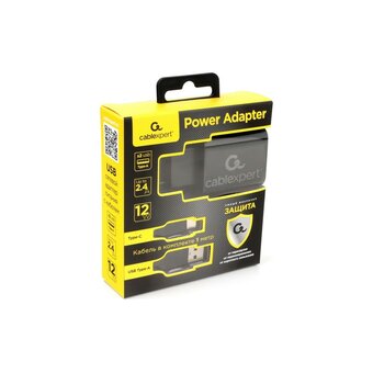 Адаптер питания Cablexpert MP3A-PC-37 USB 2 порта, 2.4A, черный + кабель 1м Type-C 