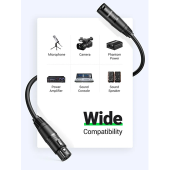  Кабель UGREEN AV130 (20708) XLR Cannon Male to Female Microphone Extension Audio Cable 1m Black 