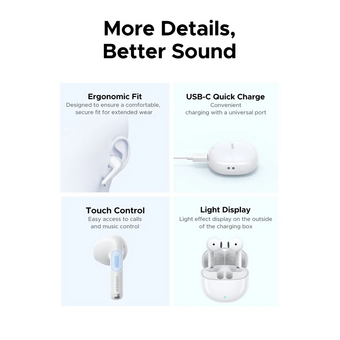  Наушники UGREEN WS217 (65876) LightBuds Bluetooth 6.0 Wireless ENC Earphone White 