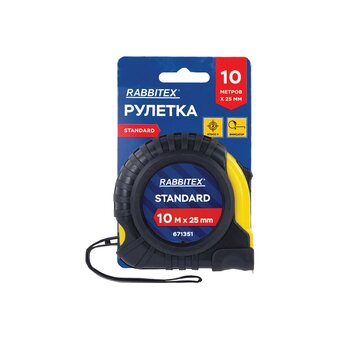  Рулетка измерительная RABBITEX 671351 Standard 10м*25мм, обрезиненный корпус, с фиксатором 