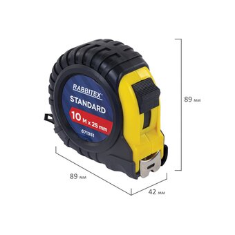  Рулетка измерительная RABBITEX 671351 Standard 10м*25мм, обрезиненный корпус, с фиксатором 