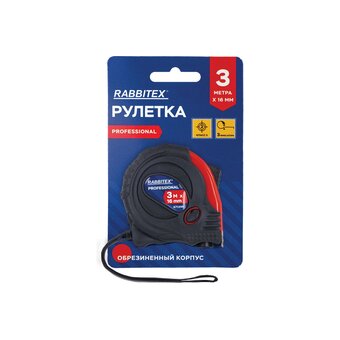  Рулетка измерительная RABBITEX 671356 Professional 3м*16мм, обрезиненный корпус, 3 фиксатора 