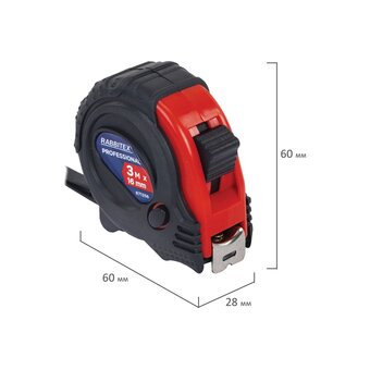  Рулетка измерительная RABBITEX 671356 Professional 3м*16мм, обрезиненный корпус, 3 фиксатора 