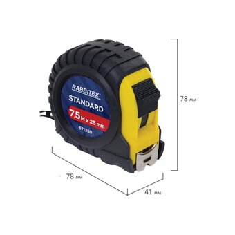  Рулетка измерительная RABBITEX 671350 Standard 7,5м*25мм, обрезиненный корпус, с фиксатором 
