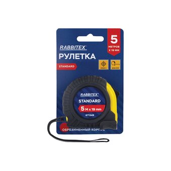  Рулетка измерительная RABBITEX 671349 Standard 5м*19мм, обрезиненный корпус, с фиксатором 