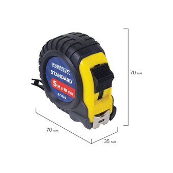  Рулетка измерительная RABBITEX 671349 Standard 5м*19мм, обрезиненный корпус, с фиксатором 