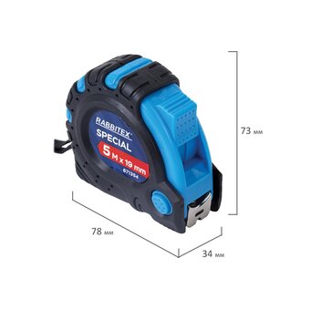  Рулетка измерительная RABBITEX 671354 Special 5м*19мм, обрезиненный корпус, 3 фиксатора 