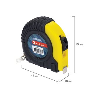 Рулетка-брелок RABBITEX 671365 2м*6мм обрезиненный корпус 