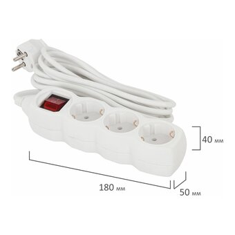  Удлинитель сетевой SONNEN U-133GS (511434) 3 розетки, c заземлением, выключатель, 10А, 3м, белый 