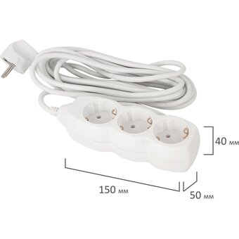  Удлинитель сетевой SONNEN U-135G (511433) 3 розетки, c заземлением, 10А, 5м, белый 