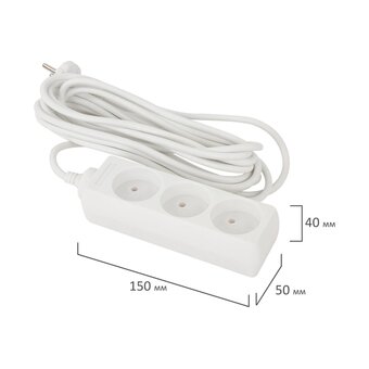  Удлинитель сетевой SONNEN U-135 (511430) 3 розетки, без заземления, 6А, 5м, белый 