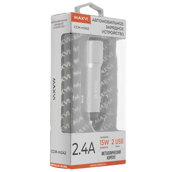  АЗУ Maxvi CCM-M242 metallic silver 2.4A, 2xUSB 