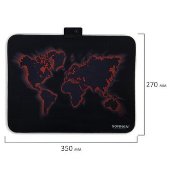  Коврик для мыши Sonnen 513316 Lighting, резина+ткань, 350х270х4мм, чёрный 