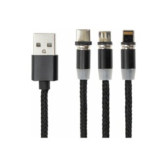  Кабель магнитный SONNEN 513561 для зарядки USB 2.0-Micro USB/Type-C/Ligtning, 1м, черный 