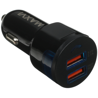  АЗУ Maxvi CCM-522 Plus T black 5.2A, 2xUSB, QC3.0 подсветка синяя 