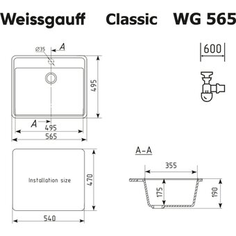  Кухонная мойка Weissgauff WG 56503 Classic Light Grey 