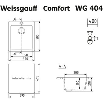  Кухонная мойка Weissgauff WG 404310 Comfort Cold Grey 
