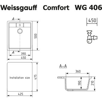  Кухонная мойка Weissgauff WG 406310 Comfort Cold Grey 