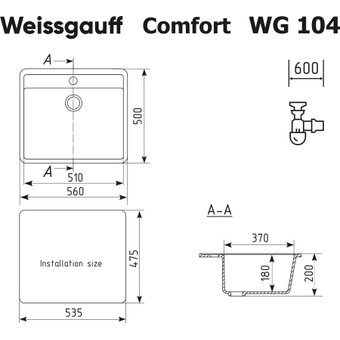  Кухонная мойка Weissgauff WG 104310 Comfort Cold Grey 