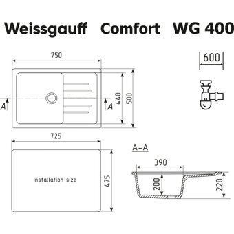  Кухонная мойка Weissgauff WG 400310 Comfort Cold Grey 