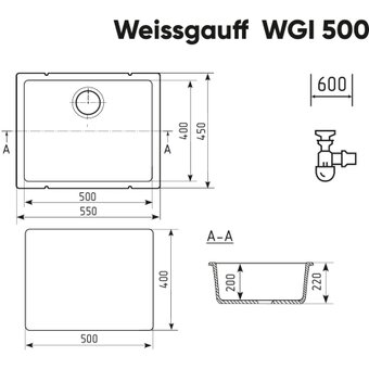  Кухонная мойка Weissgauff WGI 50007 Deep Black 