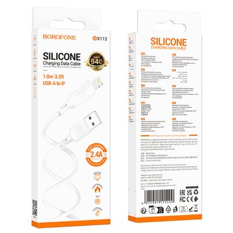  Дата-кабель BOROFONE BX113 Lenny silicone charging data cable iP L-1M белый 