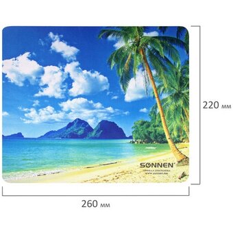  Коврик для мыши Sonnen 513294 BEACH, резина + ткань, 260х220х3мм 