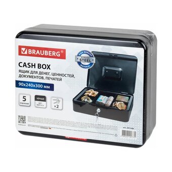 Ящик для денег BRAUBERG 291348 90х240х300мм, ключевой замок, черный 