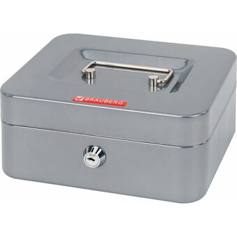  Ящик для денег BRAUBERG 291352 90х160х200мм, ключевой замок, серебристый 