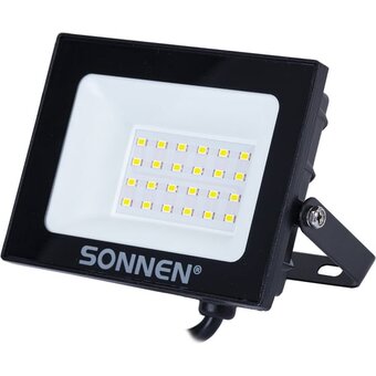  Прожектор светодиодный SONNEN 238412 20Вт, 6500К, 1600Лм, 20м2, IP65, 122x84x26мм, черный 