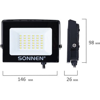  Прожектор светодиодный SONNEN 238413 30Вт, 6500К, 2400Лм, 30м2, IP65, 146x98x26мм, черный 