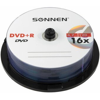  Диск DVD+R SONNEN 513532, 4,7Gb, 16x, Cake Box (упаковка на шпиле) 25шт 