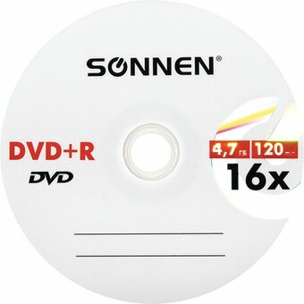  Диск DVD+R SONNEN 513532, 4,7Gb, 16x, Cake Box (упаковка на шпиле) 25шт 