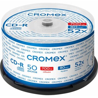  Диск CD-R CROMEX 513772, 700Mb, 52x, Cake Box (упаковка на шпиле) 50шт 