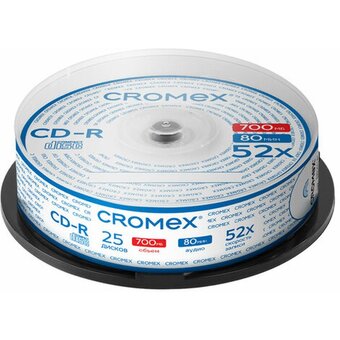  Диск CD-R CROMEX 513776, 700Mb, 52x, Cake Box (упаковка на шпиле) 25шт 