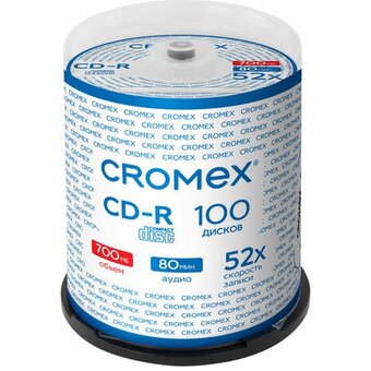  Диск CD-R CROMEX 513778 700Mb, 52x, Cake Box (упаковка на шпиле) 100шт 