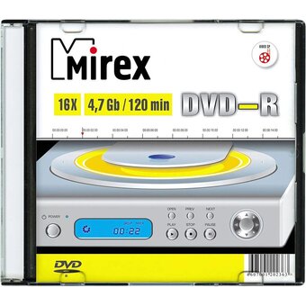  Диск DVD-R MIREX UL130003A1S, 4,7ГБ, 16x, Slim Case, 1 штука 