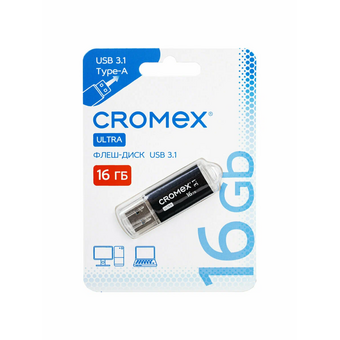  USB-флешка CROMEX 514162 Ultra 16Gb USB 3.1, металлический корпус, черный 